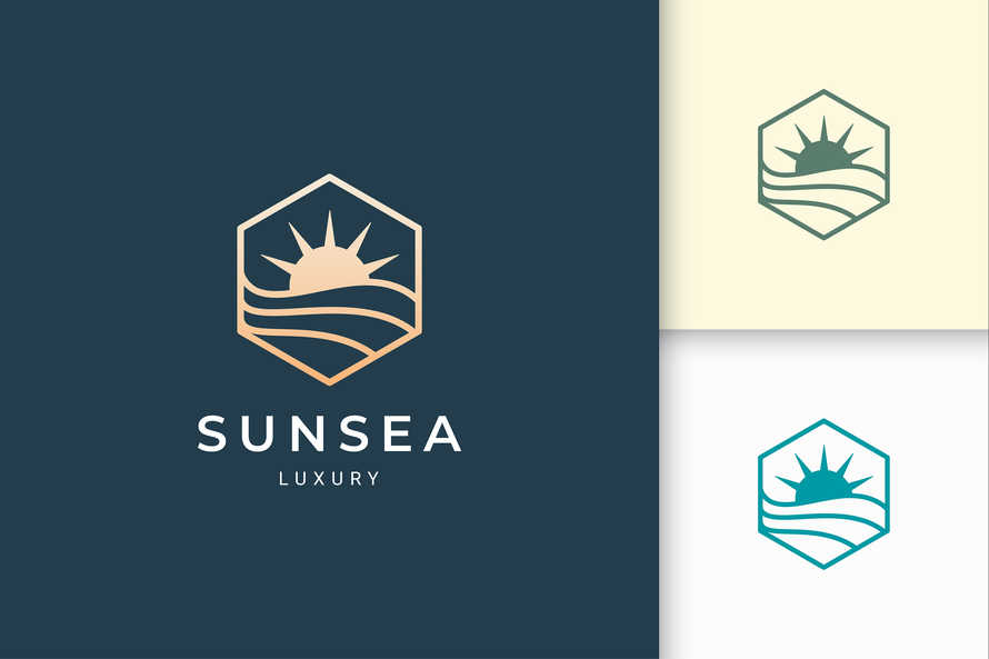 Pool Logo With Ocean and Sun