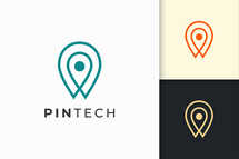 Pin Logo or Marker in Simple Line and Modern Shape Represent Technology