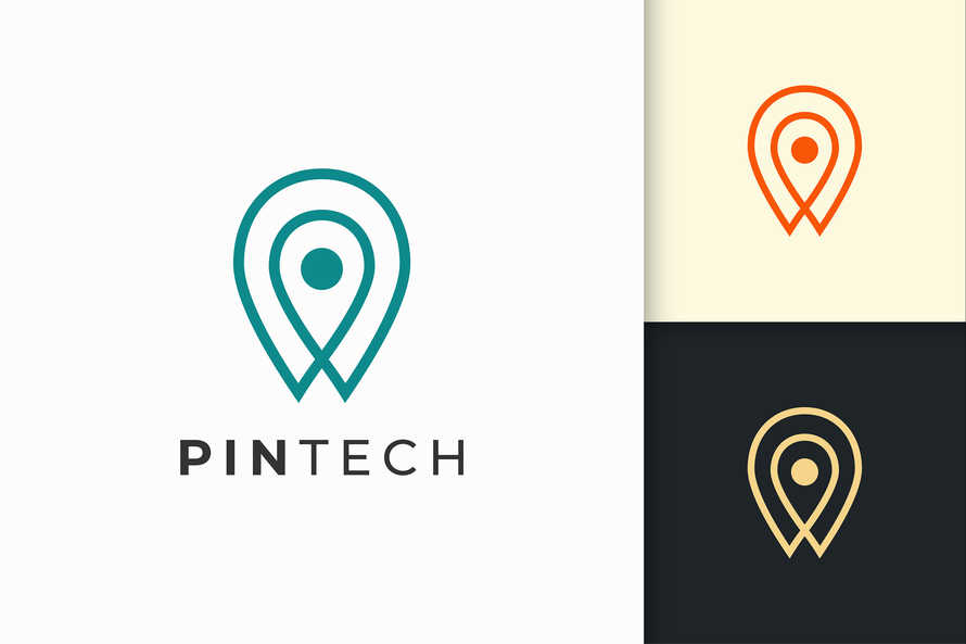 Pin Logo or Marker in Simple Line and Modern Shape Represent Technology