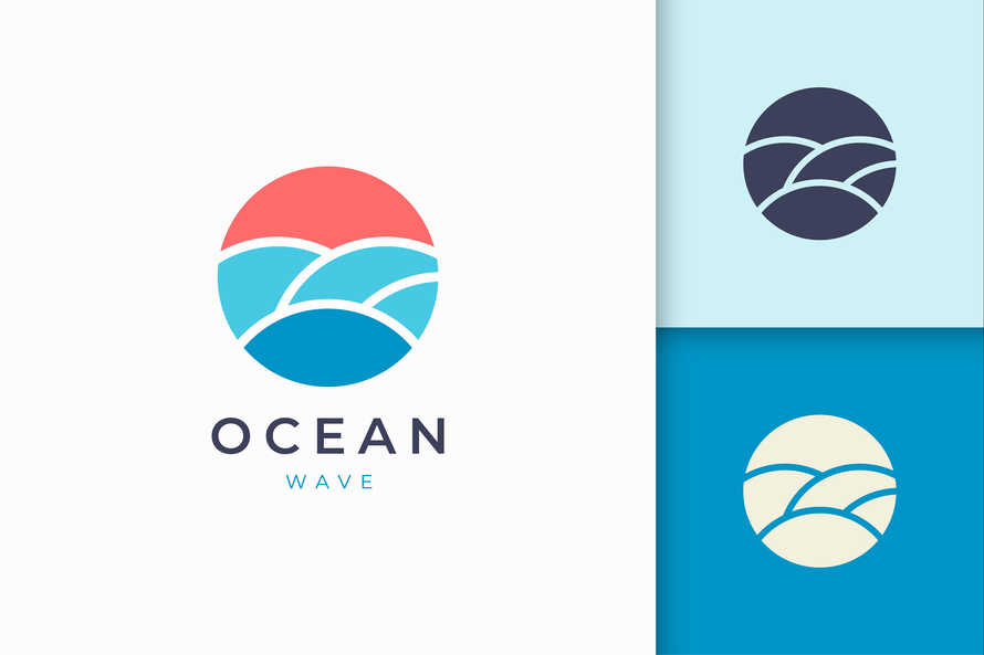 Ocean With Sun or Surfing Logo Template