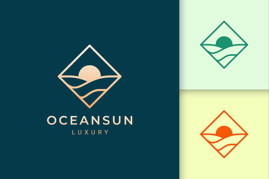 Waterfront or Ocean Logo in Rhombus
