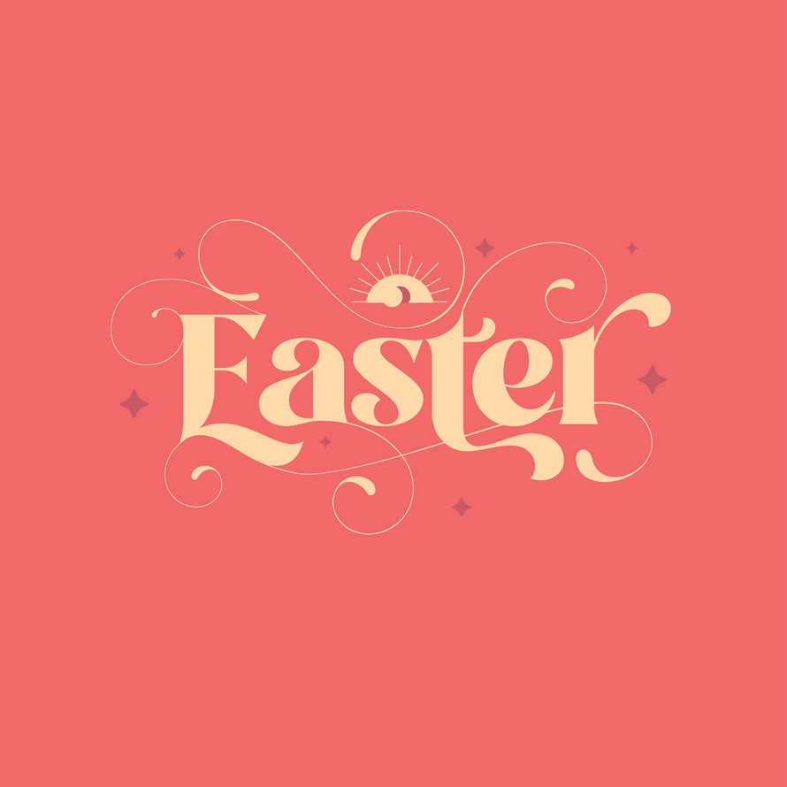 Easter title lettering with garden tomb