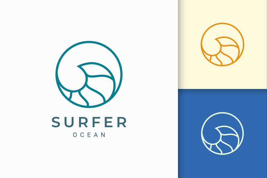 Simple Line Ocean Wave Logo Template