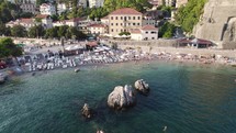 Herceg Novi Beach, Montenegro: Aerial of coastline and swimmers enjoying