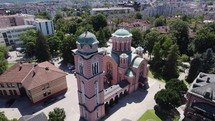 Aerial orbit orthodox christian church of holy trinity in Bosnia and Herzegovina