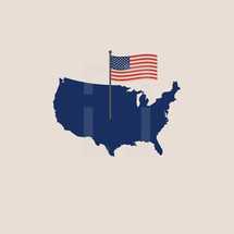 American flag on a map of the United States 