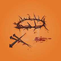 crown of thorns, three nails, blood Good Friday illustrations 