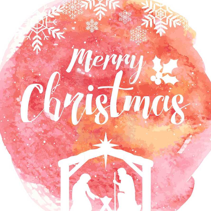 Merry Christmas lettering on a water color background.