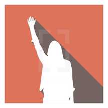 illustration of woman with raised hand.