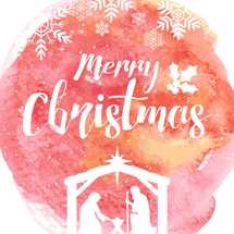 Merry Christmas lettering on a water color background.