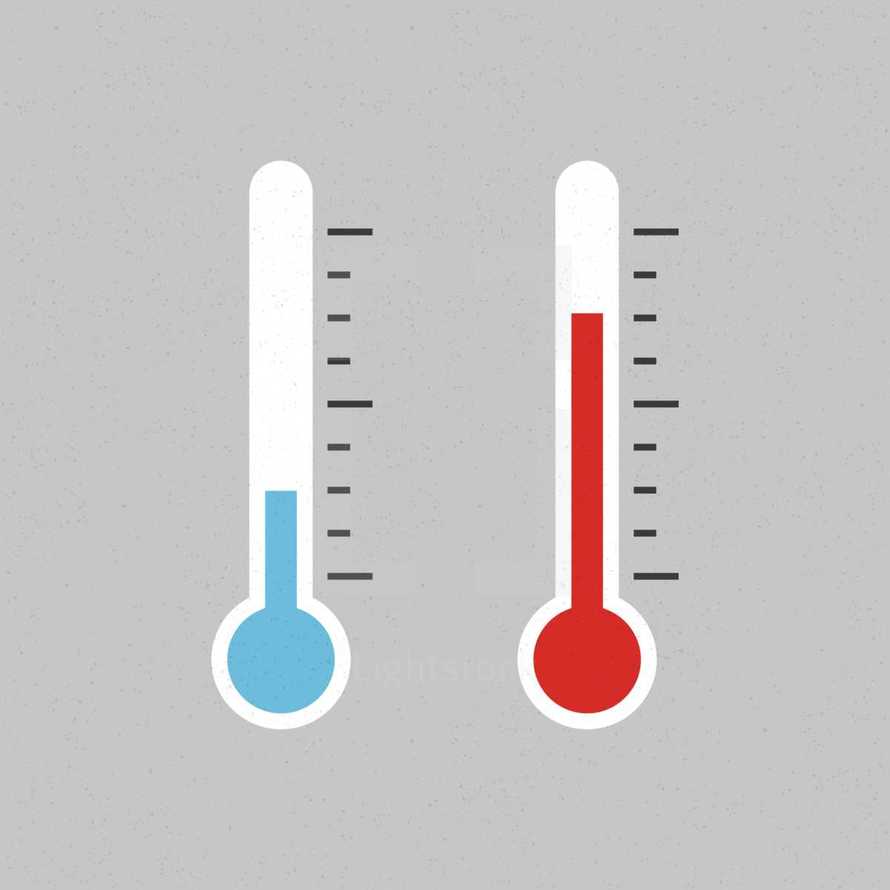 temperature thermometers showing hot and cold