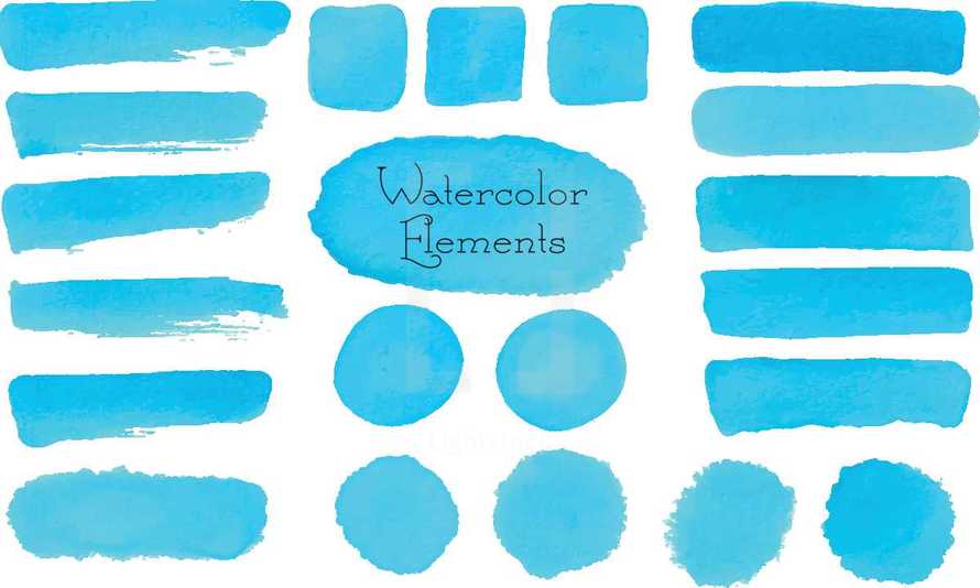 watercolor elements in blue 