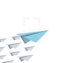 paper airplanes following a leader concept.
