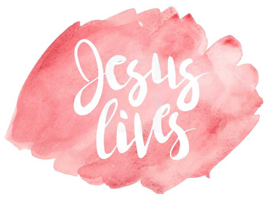 Vector watercolor with "Jesus lives" hand lettering on a separate layer.