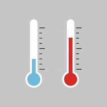 temperature thermometers showing hot and cold