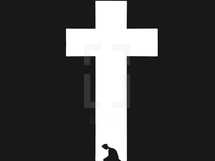 cross and kneeling  Jesus in prayer 