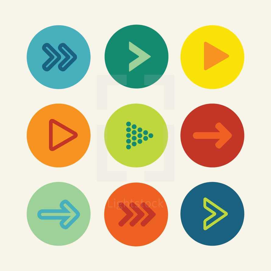 colorful play buttons icon pack. 