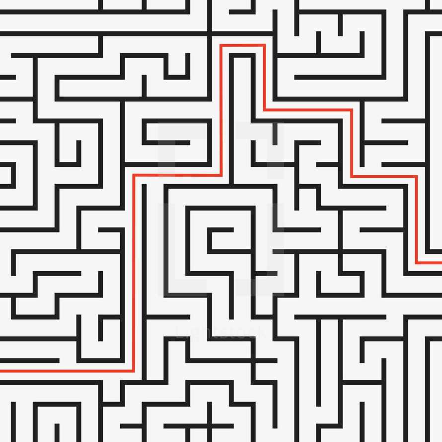 red line going through a maze 