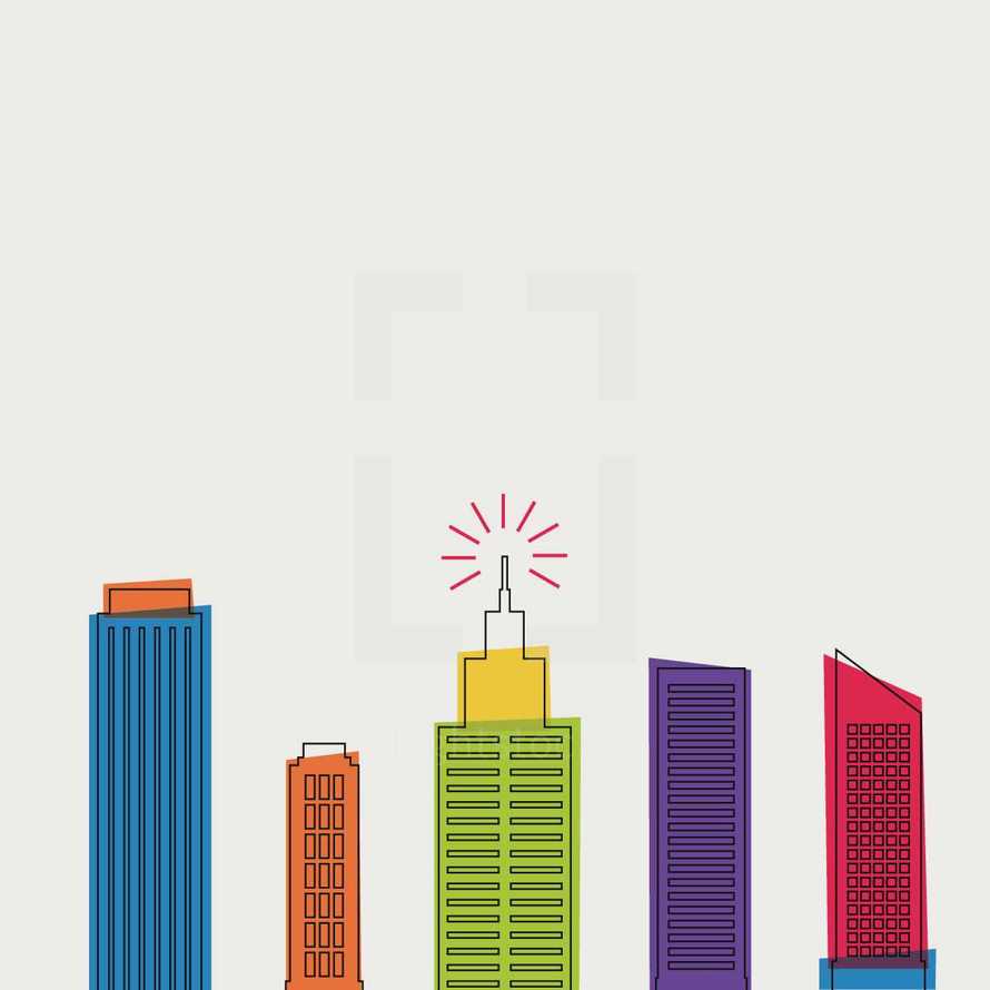 colorful city buildings 