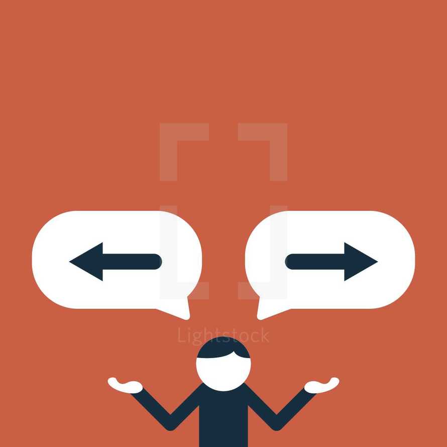 illustration of a person not knowing which way to go. 