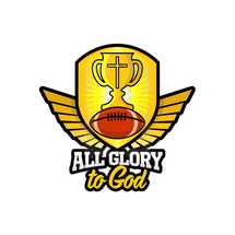 all glory to God, trophy, football, shield 