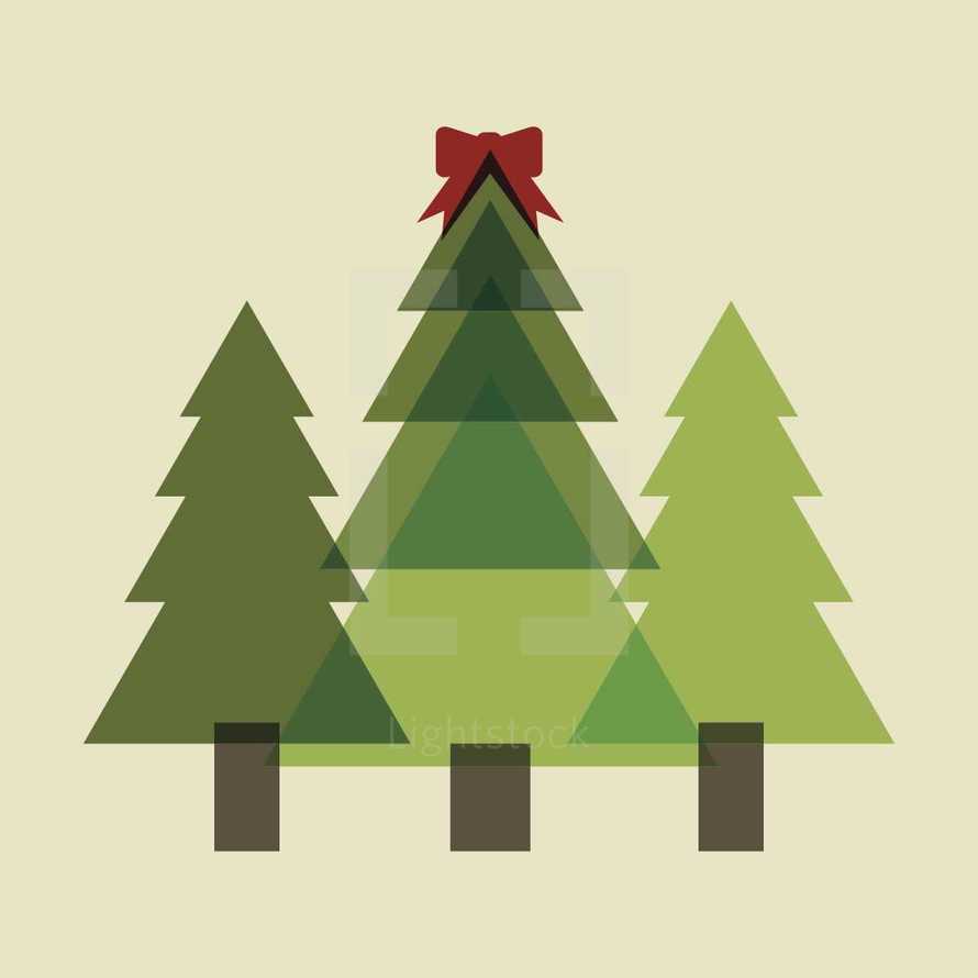 illustration of Christmas trees in a field.