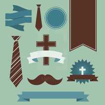 Set of icons for Father's Day, tie, moustache, badge, banner, cross, icon, dad