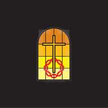 stained glass window, cross, crown of thorns, icon, church window 