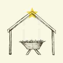 A drawing of the manger and star