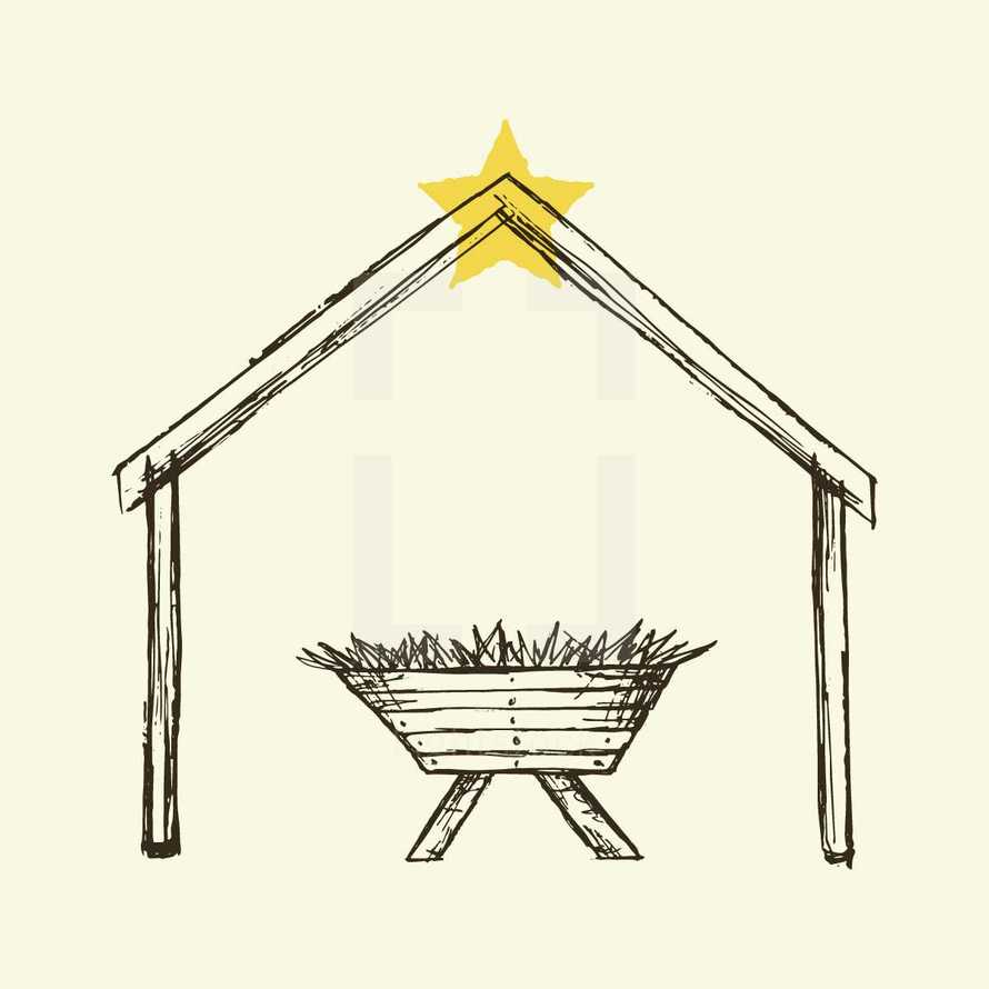 A drawing of the manger and star