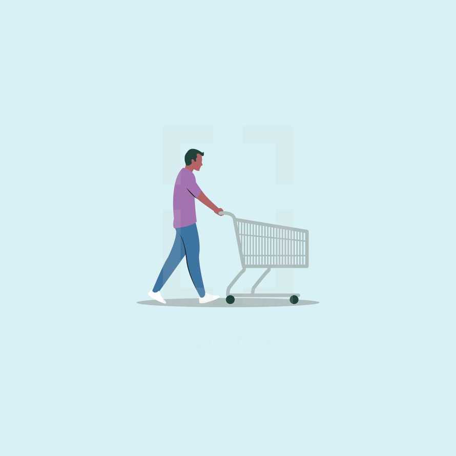 man pushing a shopping cart 