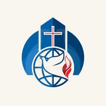 church, globe, dove, flame, holy spirit, cross, red, white, blue, icon, missions