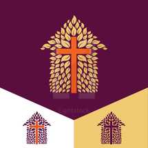 house of leaves on cross logo 