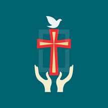dove, cross, hands, christianity, symbol, icon