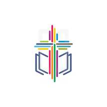 colorful cross and Bible icon
