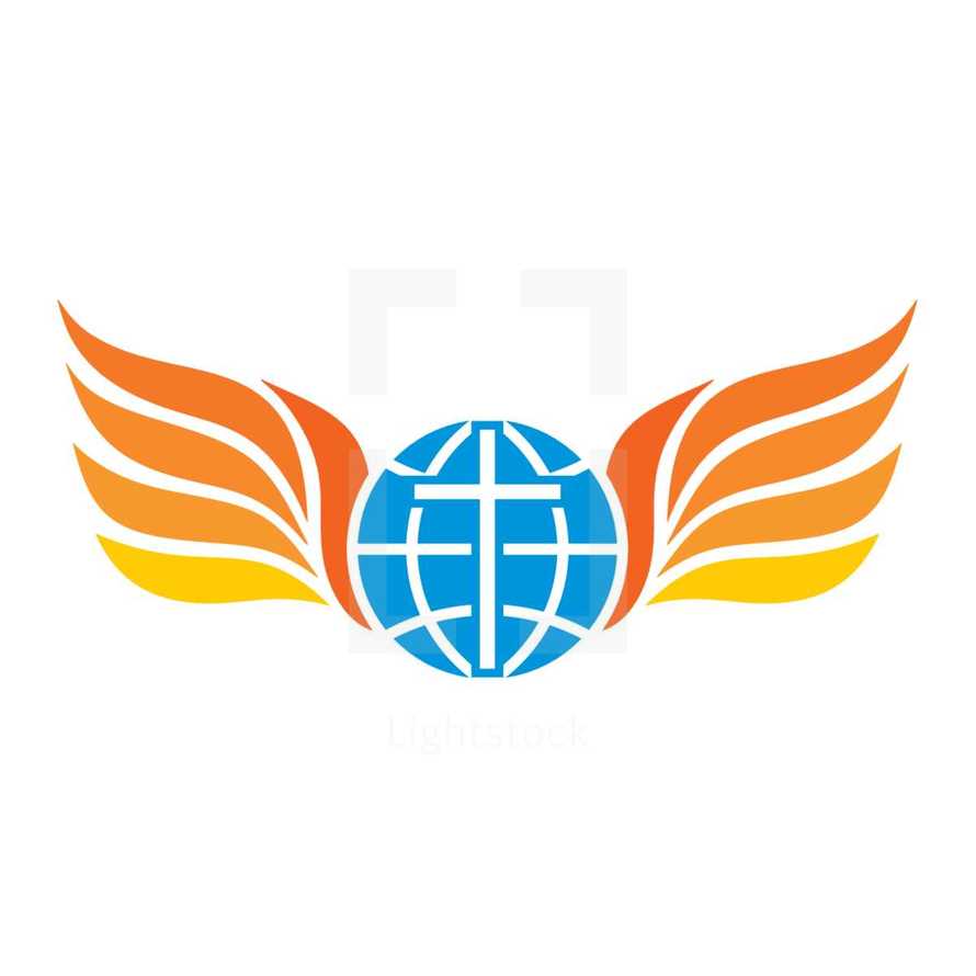 globe, wings, cross, icon, logo, missions, mission trip