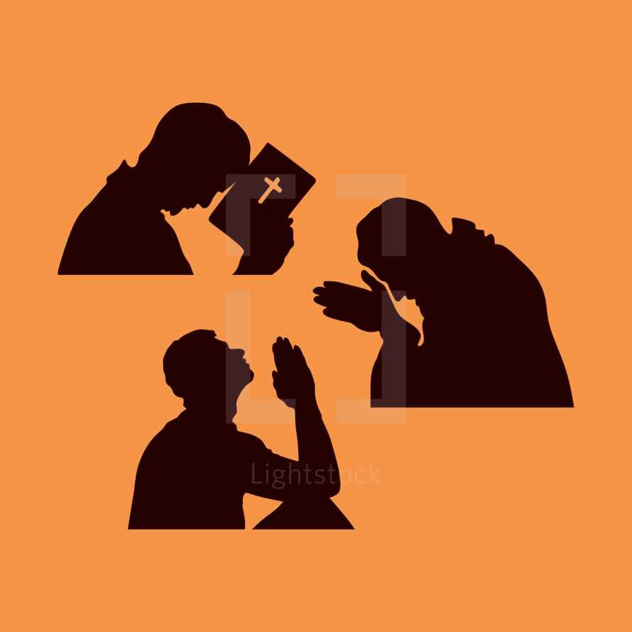 silhouettes of a man in prayer 