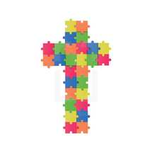 Puzzle pieces forming a cross. 