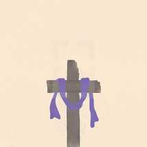 Illustration of a purple shroud on a cross.