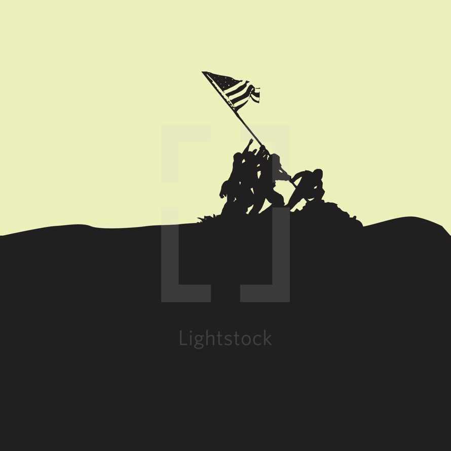 Iwo Jima statue silhouette minimal graphic depiction for Memorial and Veteran's day