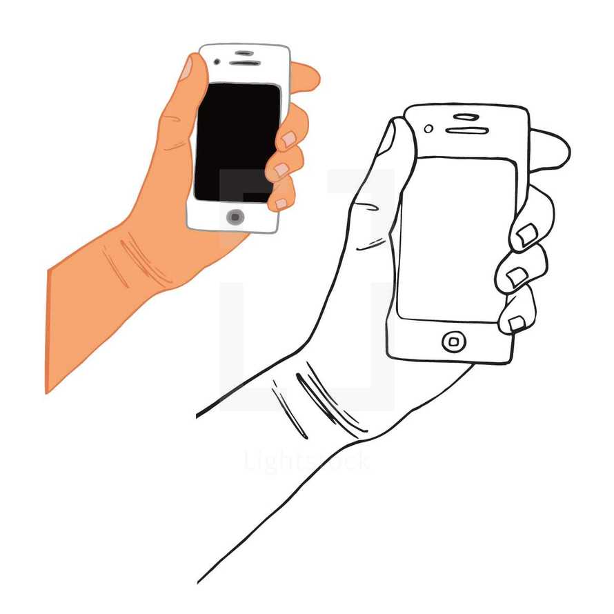 drawing of a hand holding a cellphone 