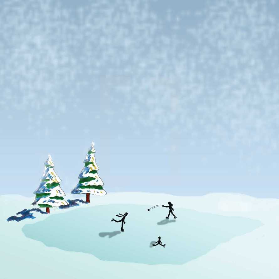 iceskating on a pond in winter 