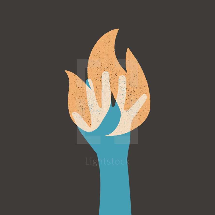 illustration of hand on fire.