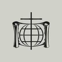 cross, scroll, globe, international, worldly, christianity, missionary, icon