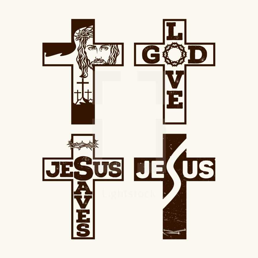 crosses, icons, Jesus saves, Jesus, lettering, words, Jesus, image, Love, God, crown of thorns 