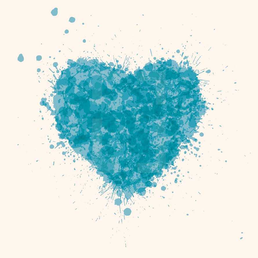 heart illustration with blue splatters.