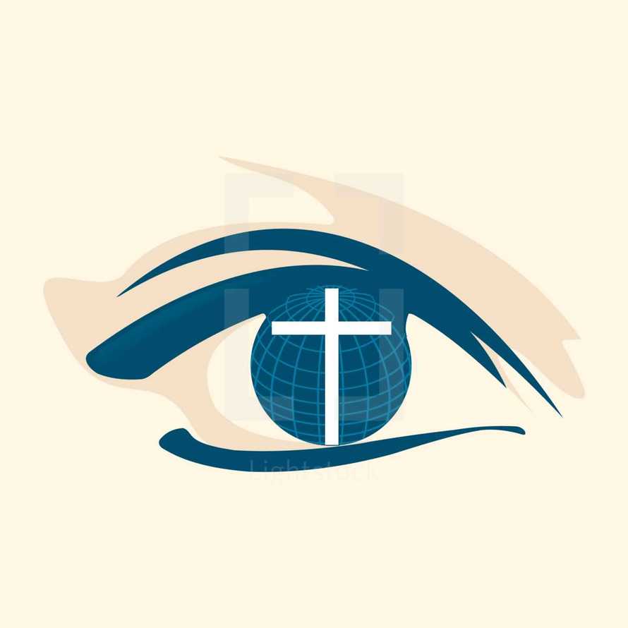 world, globe, cross, eye, sight, vision, world church, international. missions, icon