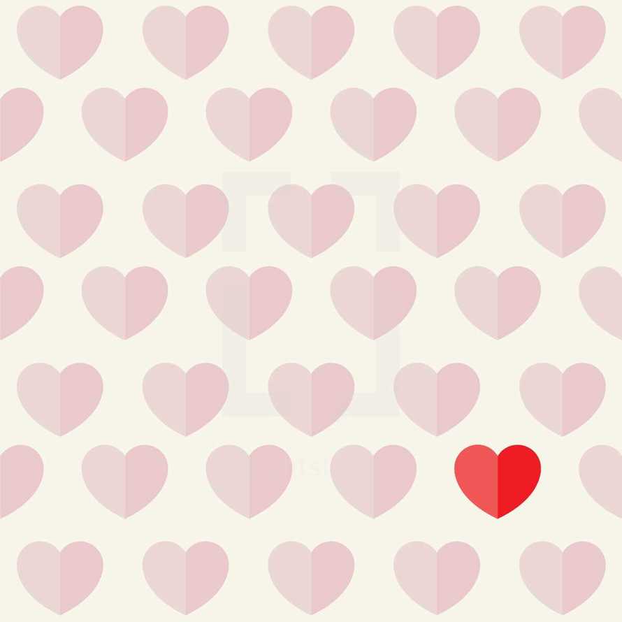 single red heart and heart pattern 