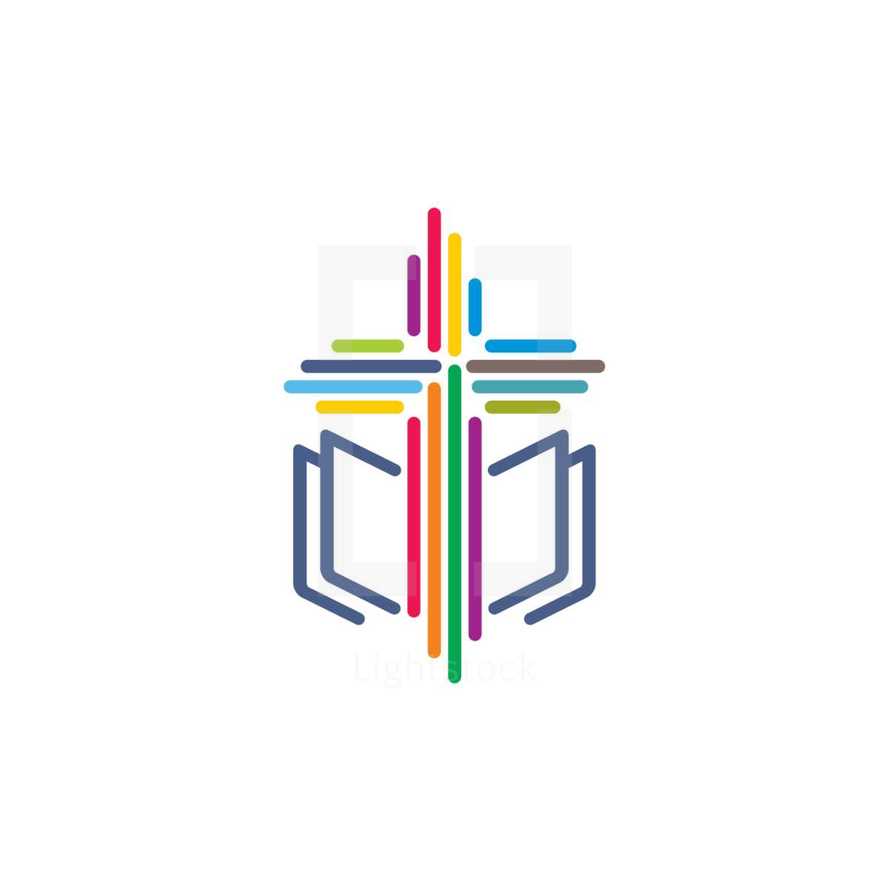 colorful cross and Bible icon
