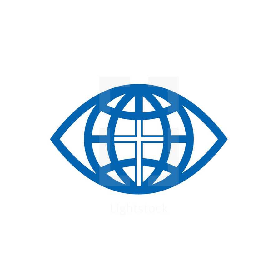 eyeball, globe, eye, icon, logo, blue, cross, missions, vision